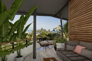 Une terrasse ombragée avec vue sur la mer à La Réunion